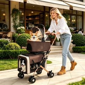 Double Pet Stroller for Small Medium Dogs Cats, 3-in-1 Convertible Carrier Tote