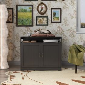 Litter Box Enclosure, Cat Litter Box Furniture with Hidden Plug, 2 Doors,Indoor Cat Washroom Storage Bench Side Table Cat House