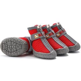 Non Slip Dog Shoes Warm Plush Lining Breathable Pet Boots for Paw Protection (Color / Size: Red / 4 Fit width4-4.2cm)